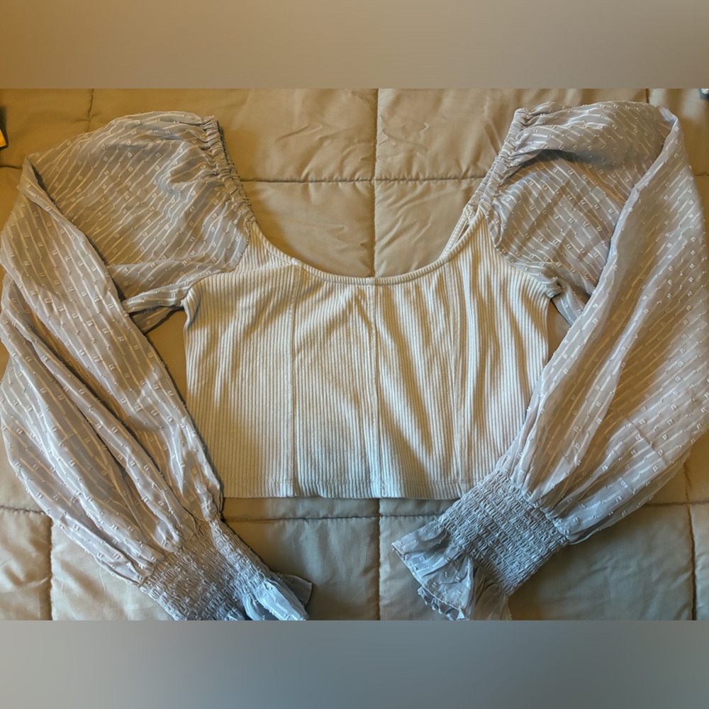 Urban outfitters light blue long puff sleeve cropped shirt, Size L